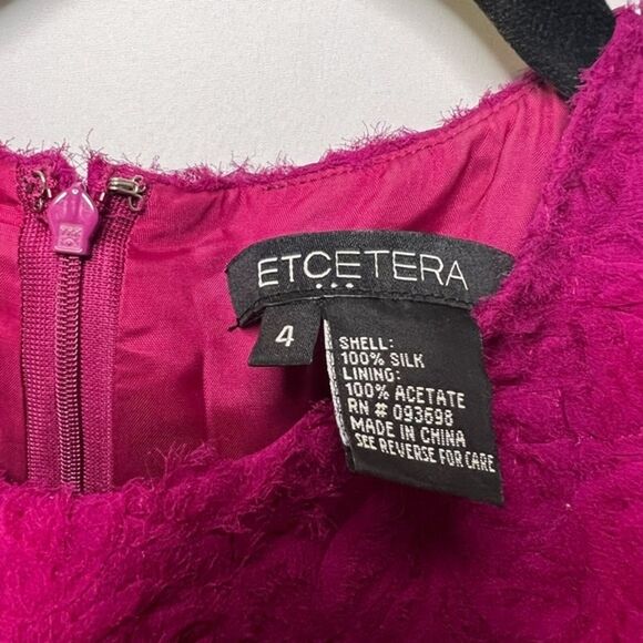 Etcetera 3D Raw Textured Floral Silk Sheath Dress Fuchsia Formal Chic Sz 4 - Picture 8 of 13